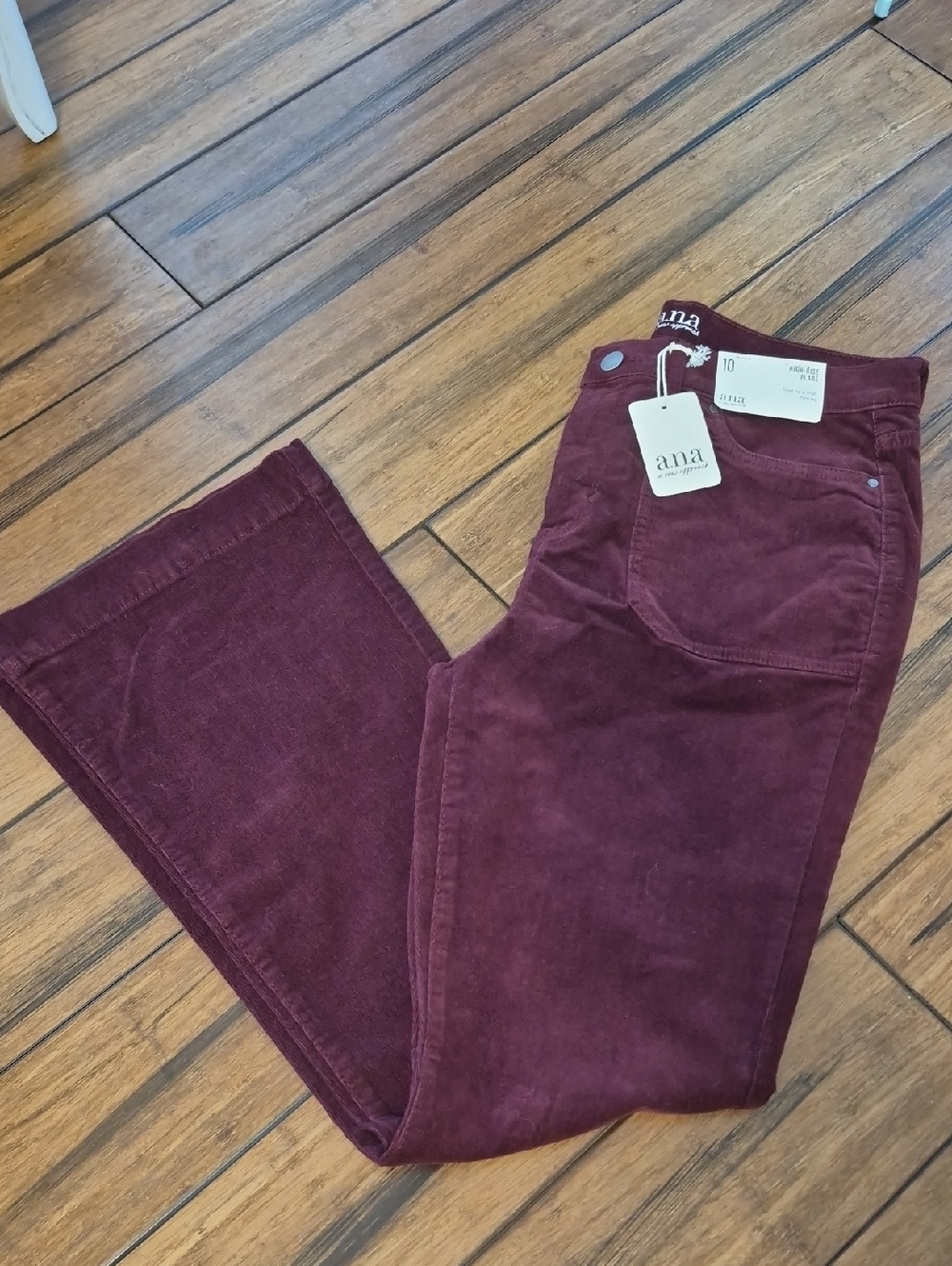 A.N.A. Burgundy/Wine High-Rise Flare Corduroy Pants